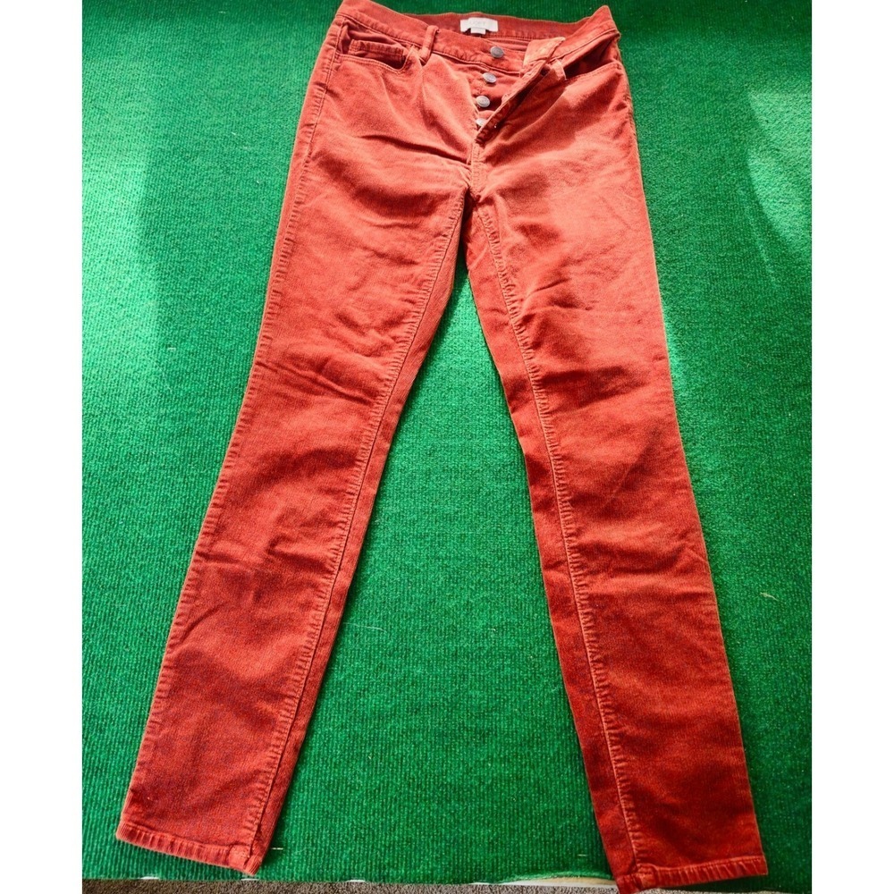 LOFT‎ High Rise Skinny Corduroy Pants Rust Orange Button Fly Womens 29 Waist